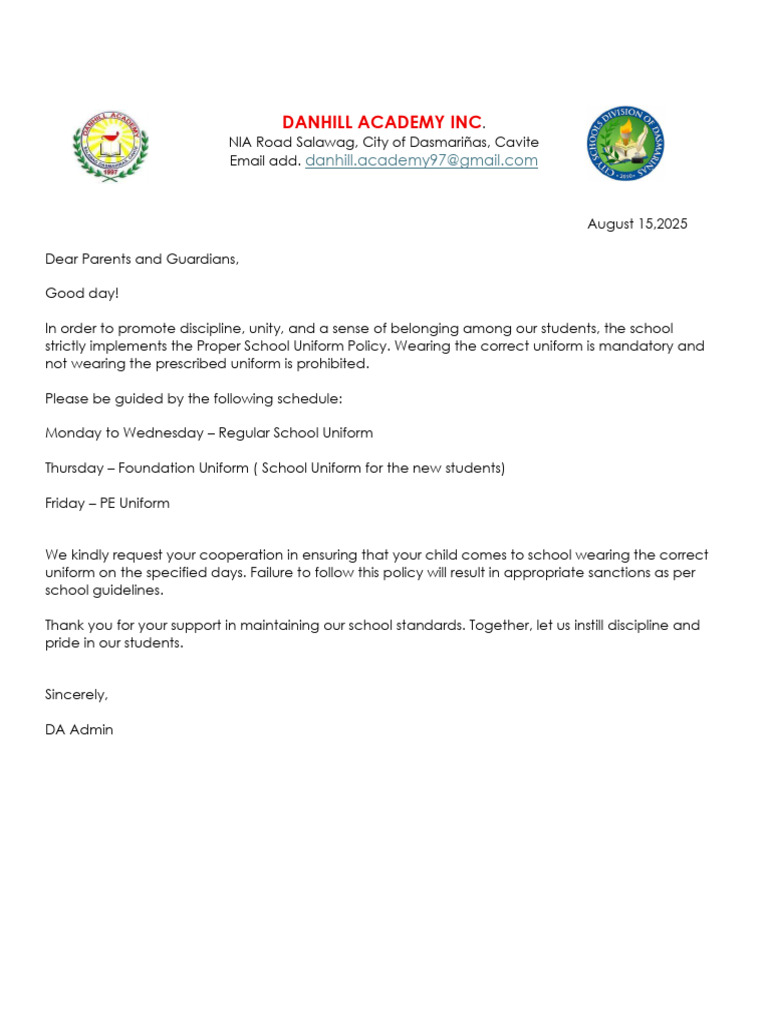 Proper Uniform Letter | PDF