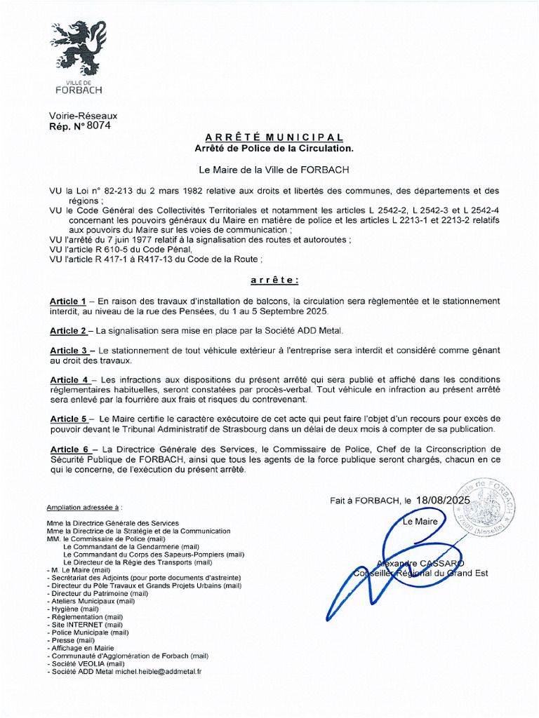 Arrete 8074 Avec Ampliation Signe | PDF