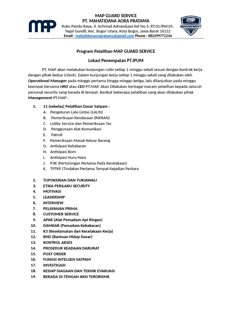 Pelatihan Keamanan MAP Guard Service | PDF