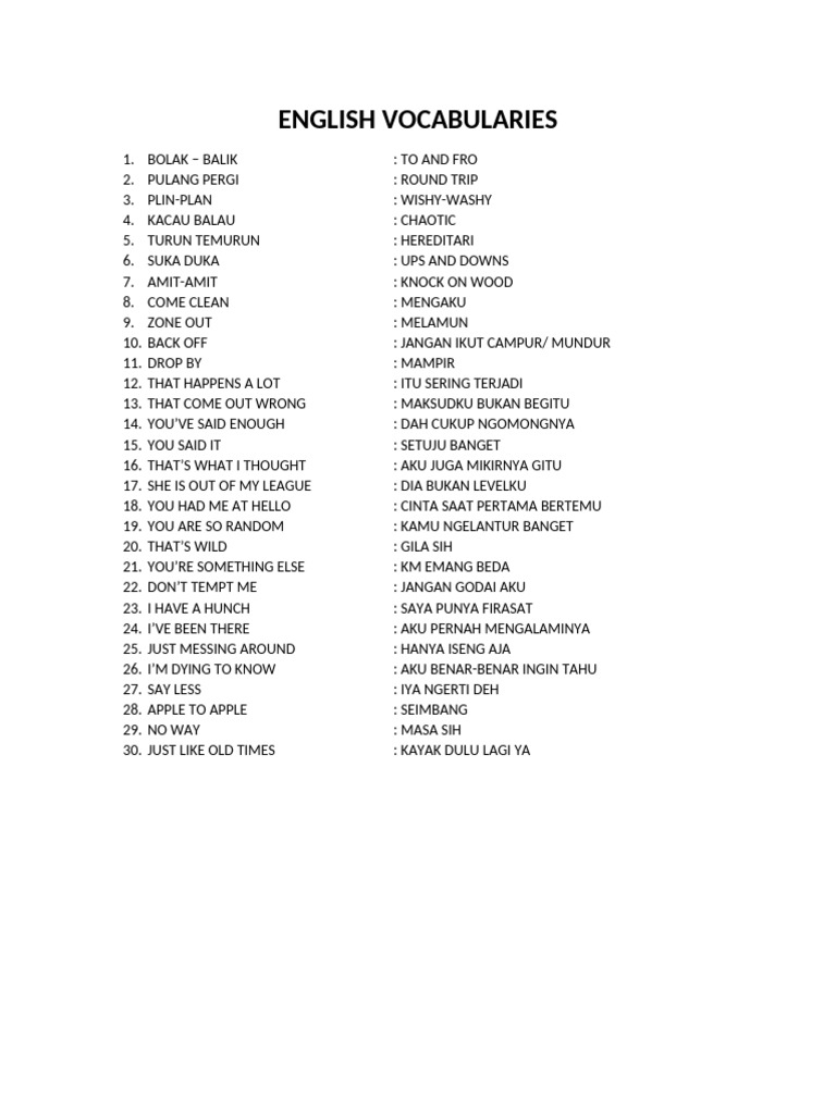 English Vocabularies | PDF