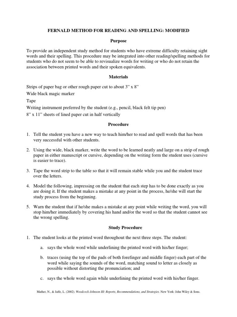 Fernald Method for Reading and Spelling-Modified | Spelling | Reading ...