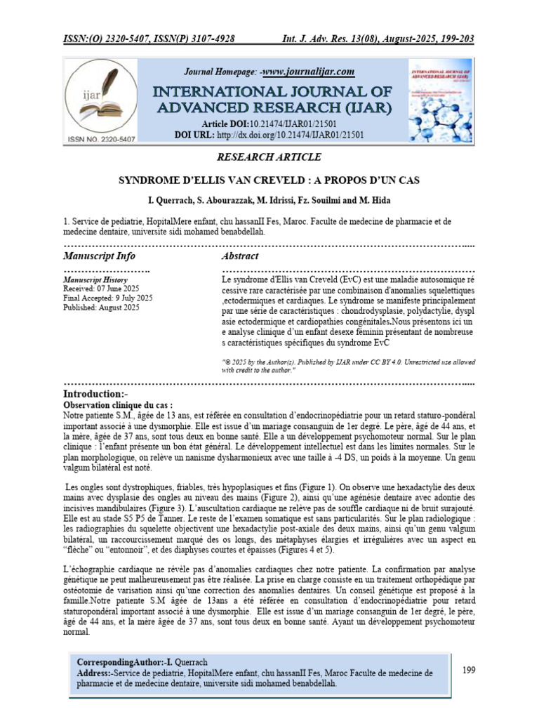 Cas clinique du syndrome EvC chez une adolescente | PDF | Cardiopathie ...
