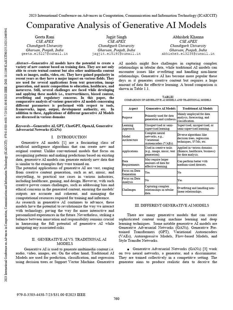 Comparative Analysis of Generative AI Models | PDF | Artificial ...