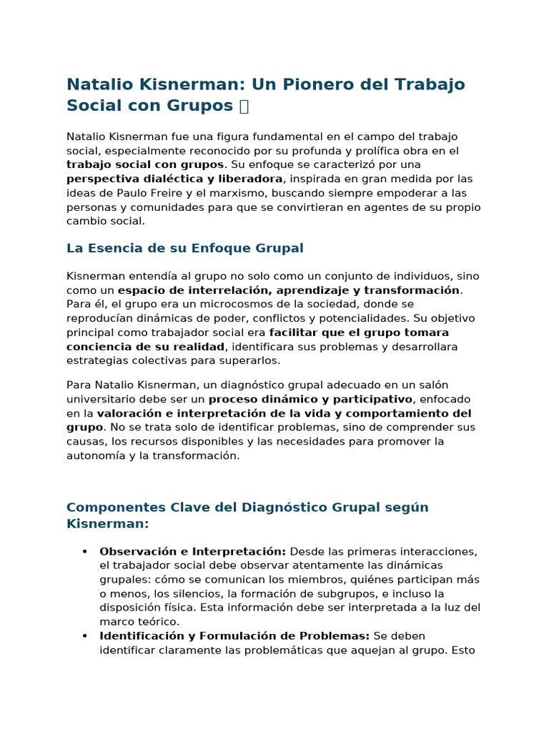Natalio Kisnerman y el Trabajo Social Grupal | PDF | Trabajo Social ...