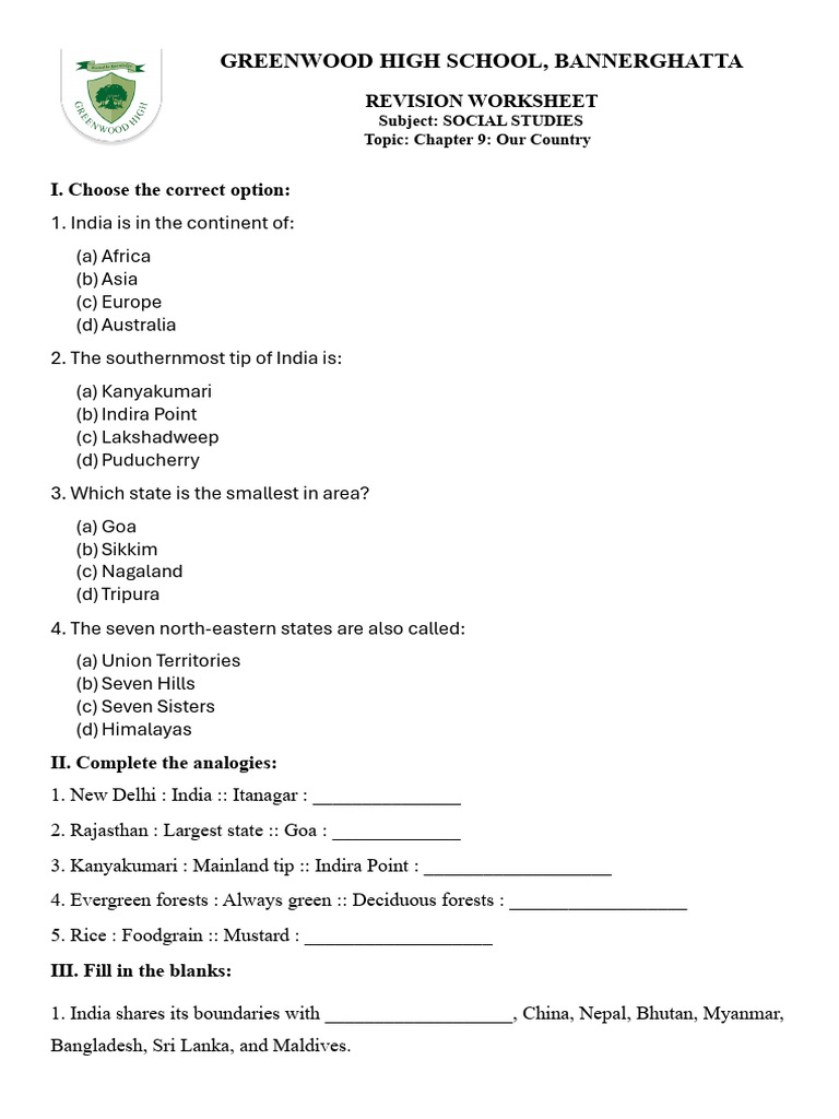 Our Country: Social Studies Worksheet | PDF