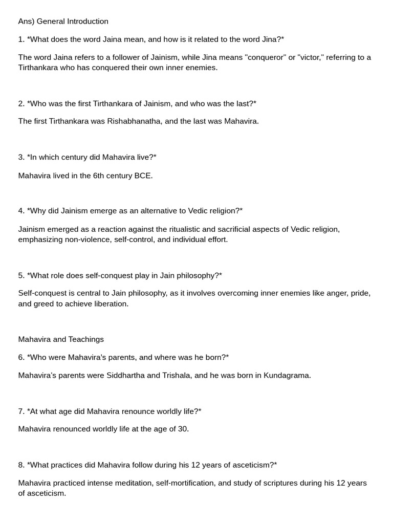 Overview of Jainism and Mahavira's Teachings | PDF | Ahimsa | Eastern ...