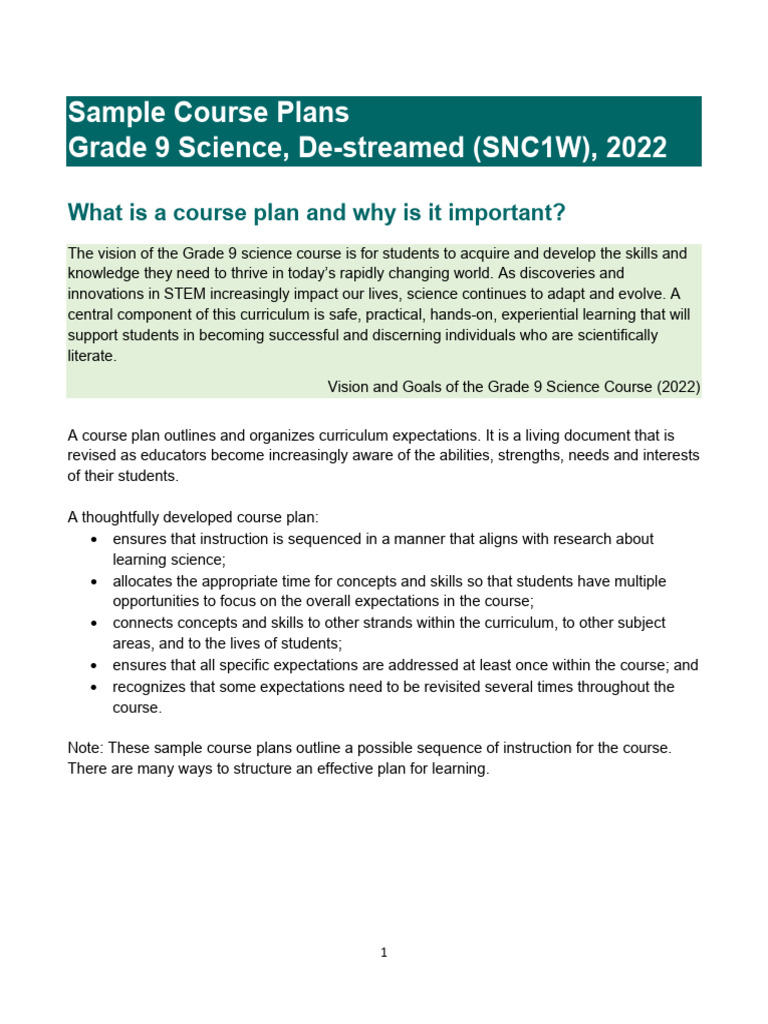 Grade 9 Science Course Plan Overview | PDF | Climate Change | Waste