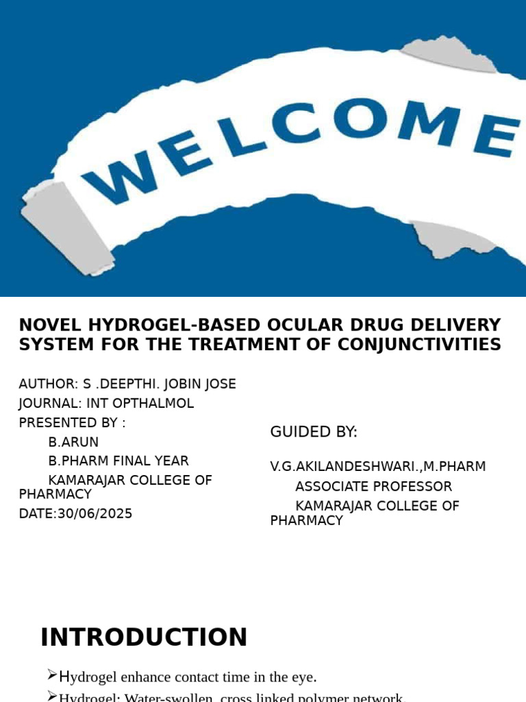 Hydrogel Ocular Drug Delivery for Conjunctivitis | PDF | Chemical ...