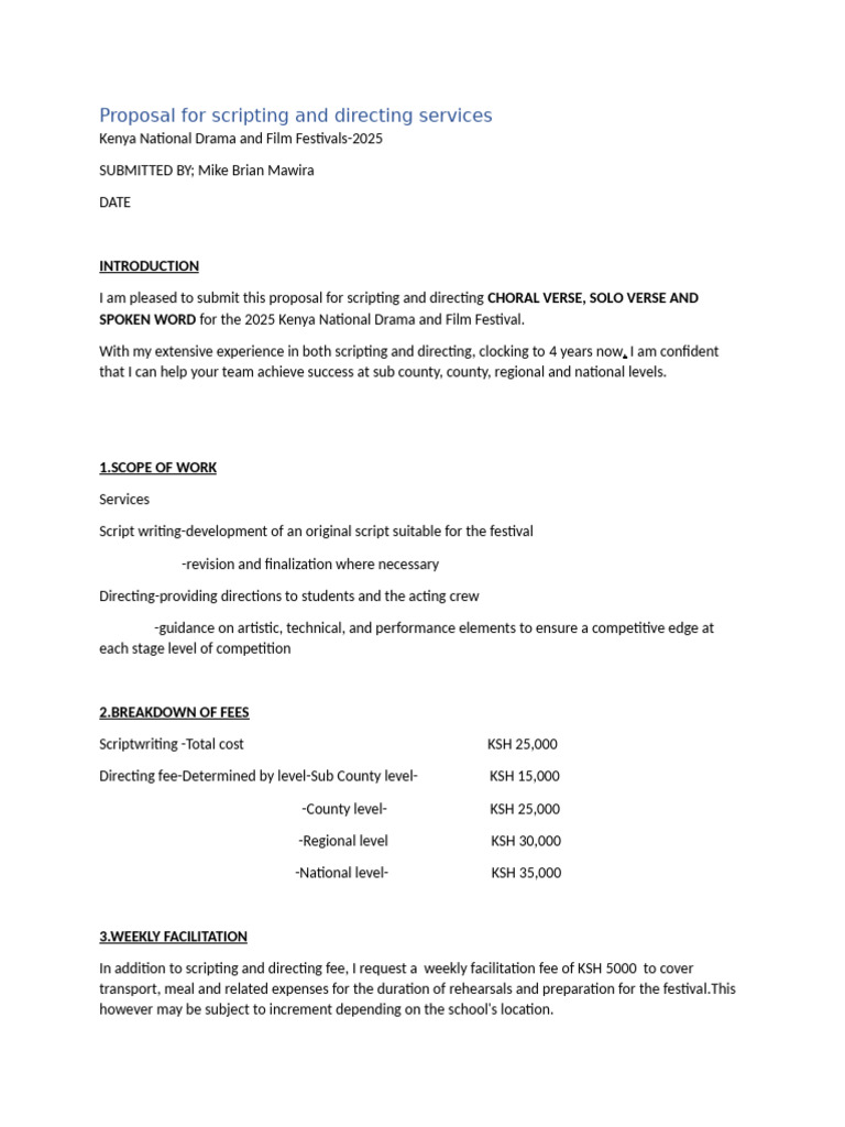 Proposal For Scripting and Directing Services Scs | PDF