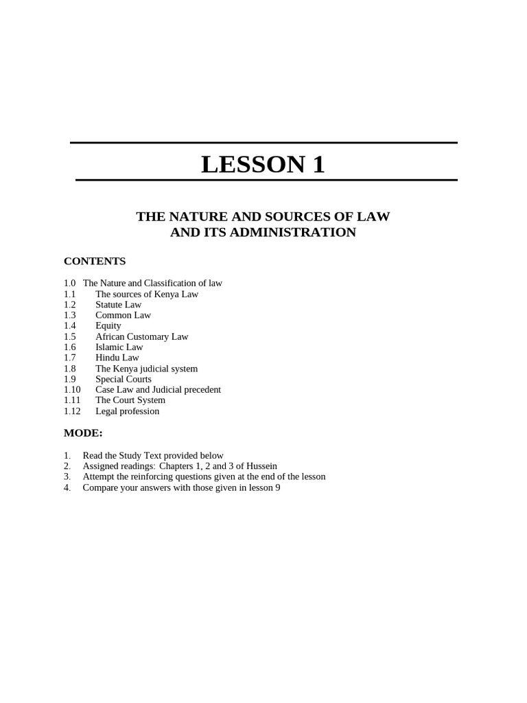 Nature and Sources of Kenyan Law | PDF | Burden Of Proof (Law) | Equity ...