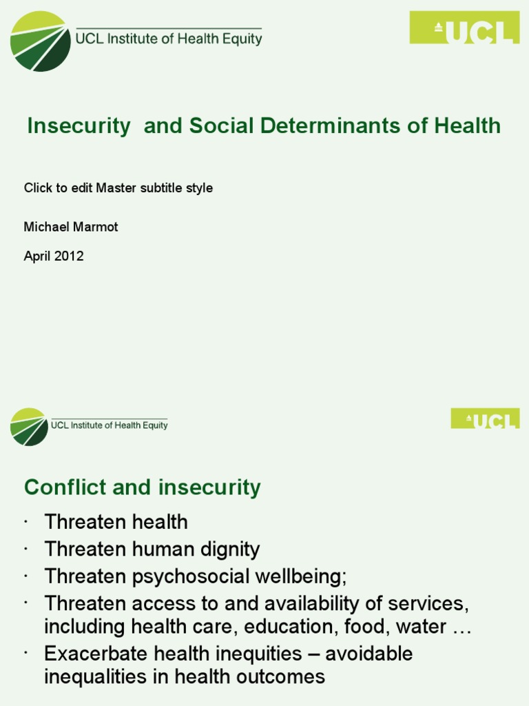 Sir Michael Marmot - Insecurity and Social Determinants of Health | PDF ...