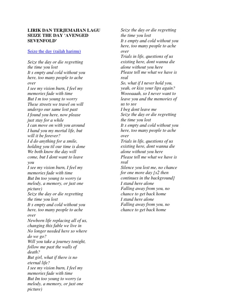 Lirik dan terjemahan lagu seize the day pdf