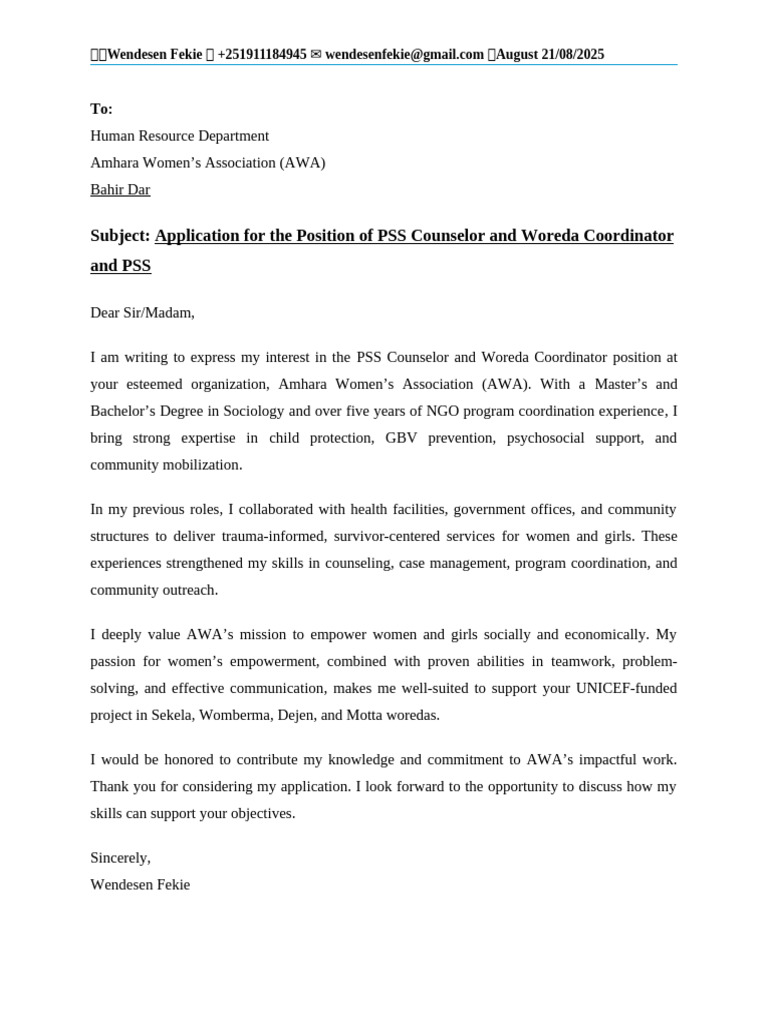 Application for PSS Counselor Position | PDF