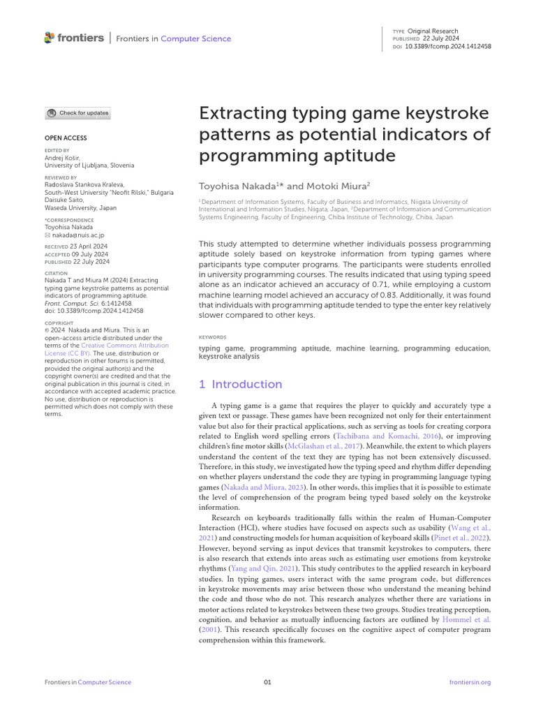 Keystroke Patterns as Programming Aptitude Indicators | PDF | Machine ...