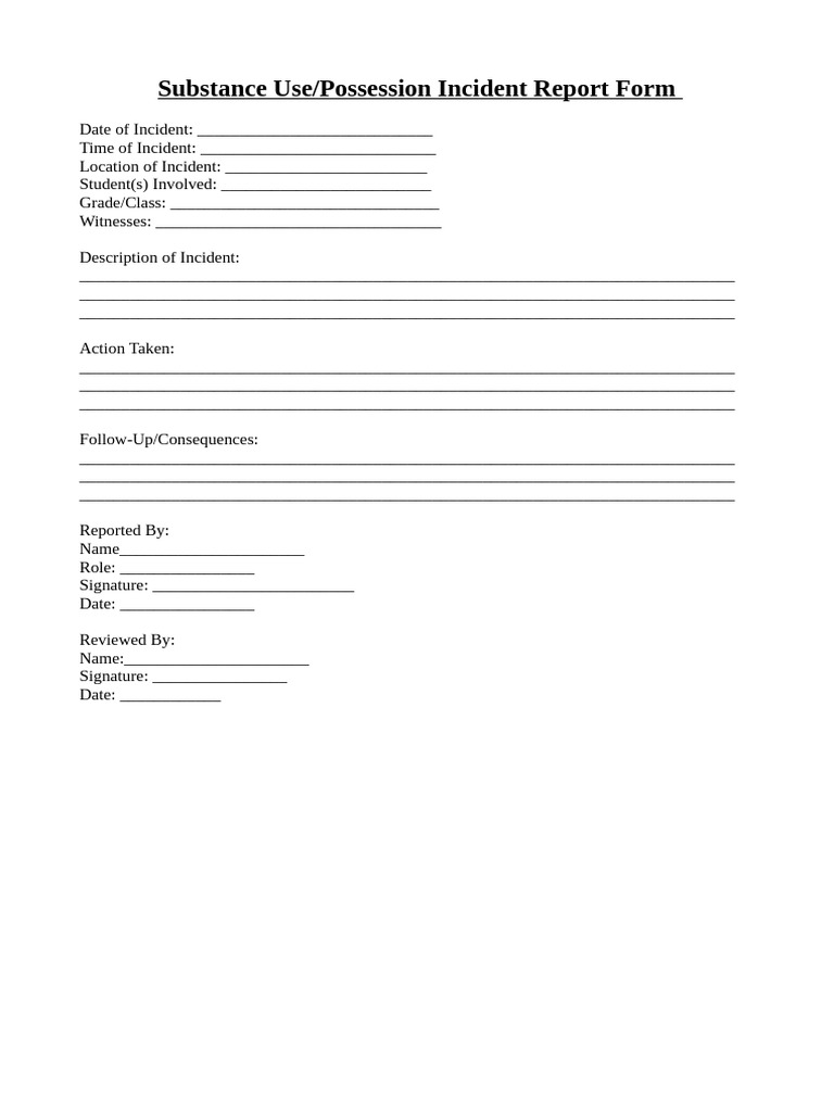 Substance Use Incident Report Form | PDF