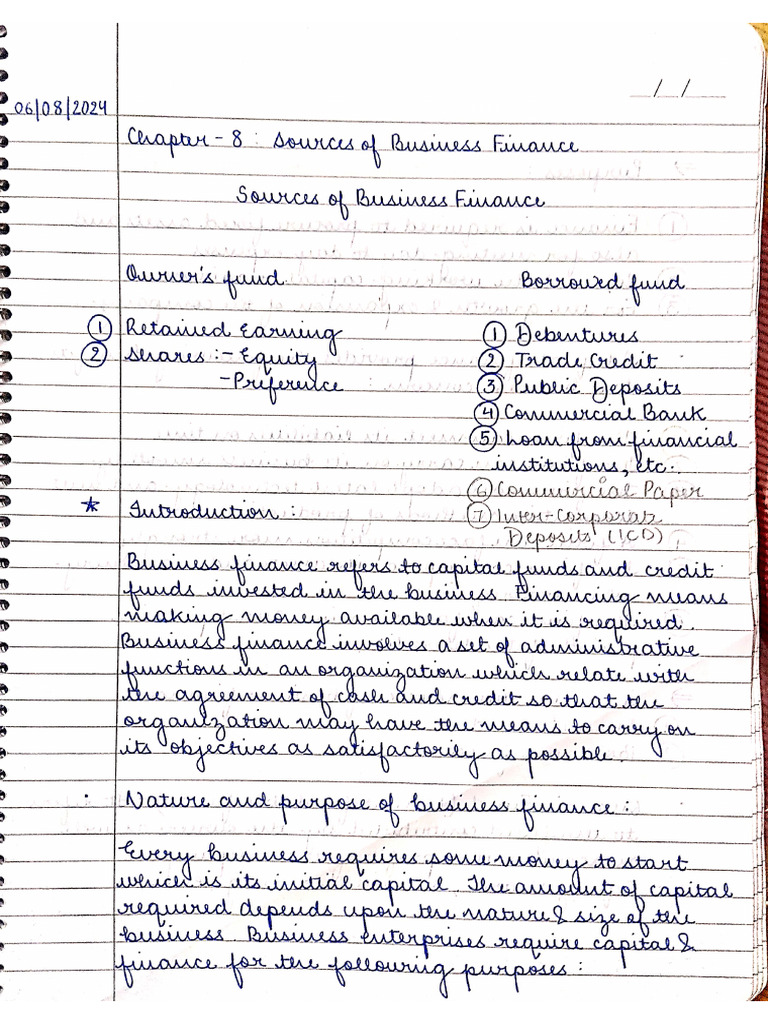 BST CH 8 Sources of Business Finance | PDF