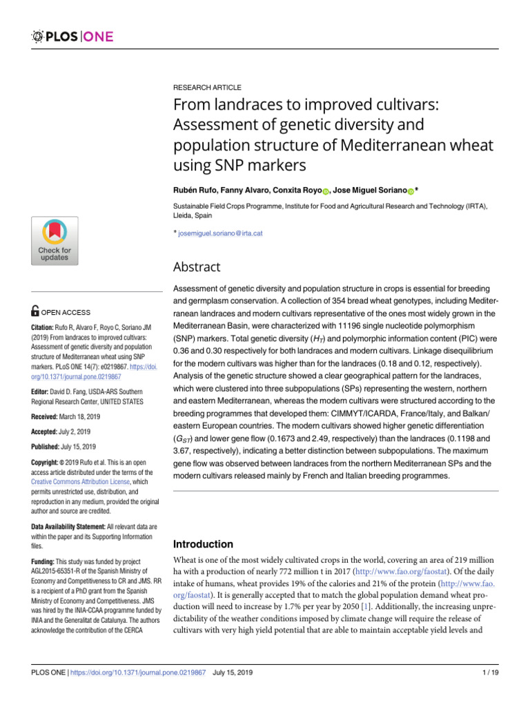 Genetic Diversity in Mediterranean Wheat | PDF | Plant Breeding ...