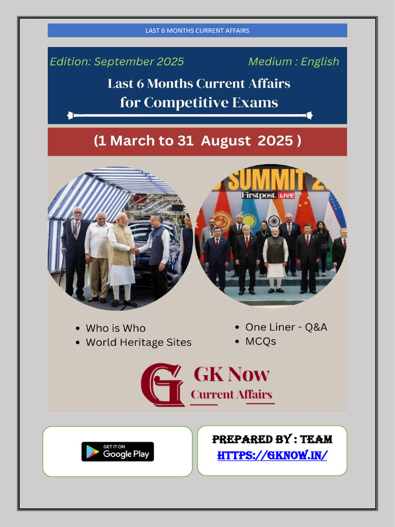 Last 6 Months Current Affairs Summary | PDF | Government Of India