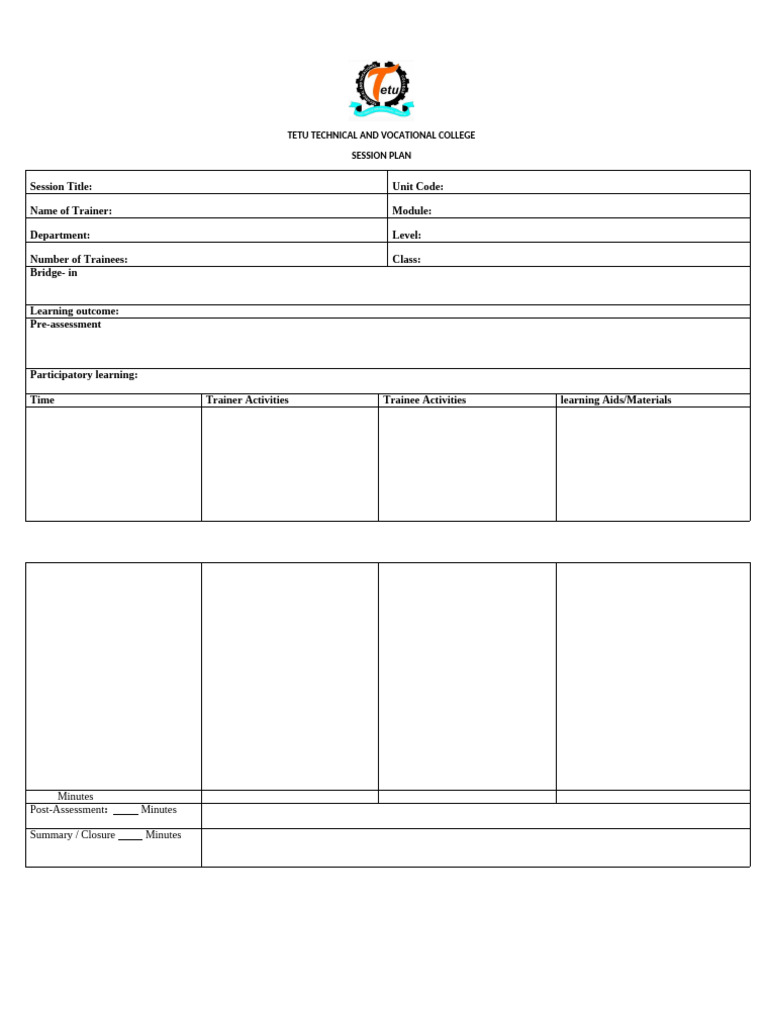 Session Plan Template for Trainers | PDF
