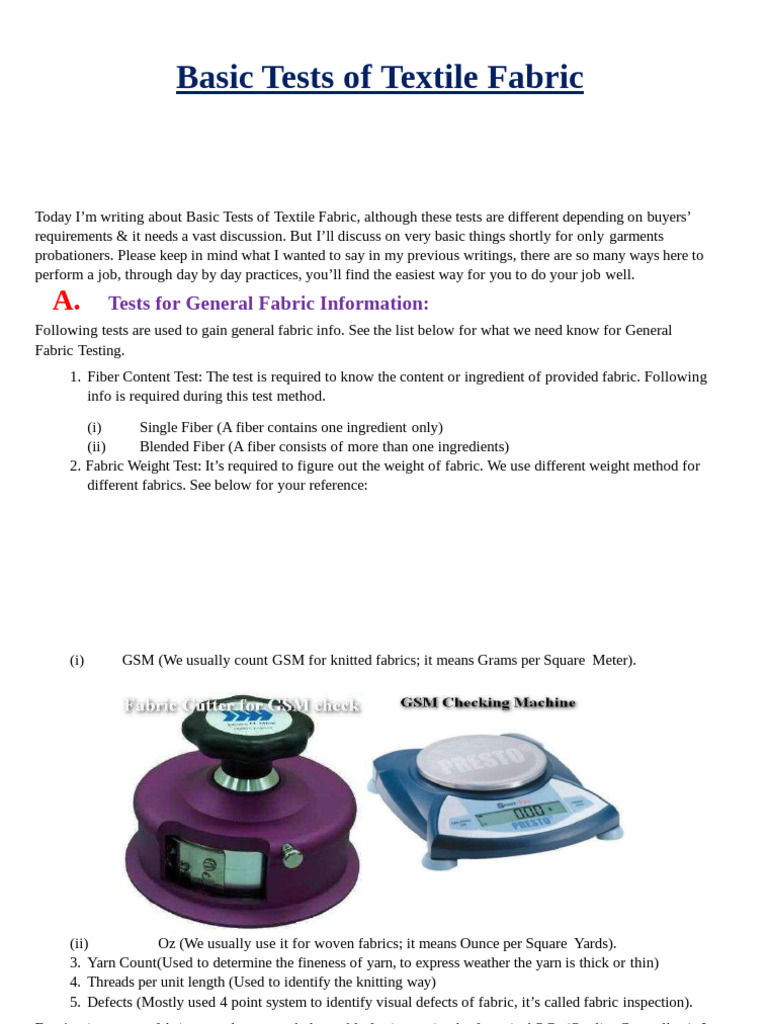 Essential Textile Fabric Testing Guide | PDF | Textiles | Yarn