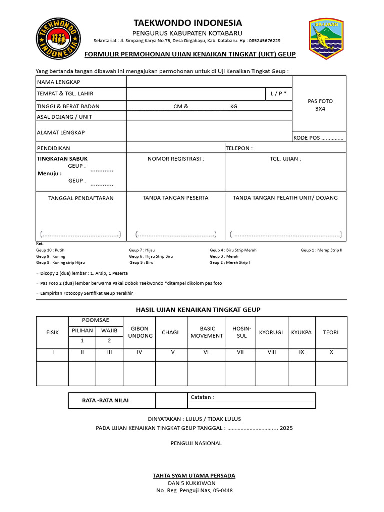 Permohonan Ujian Kenaikan Geup 2 | PDF
