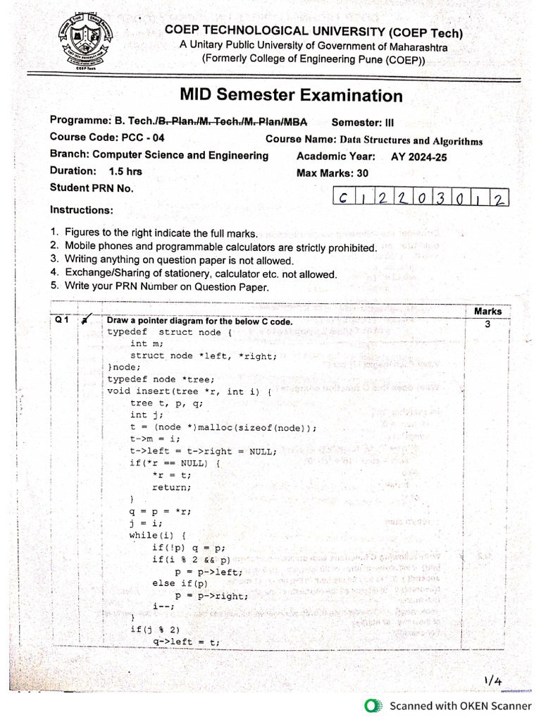 DSA Midsem 2024-25 | PDF
