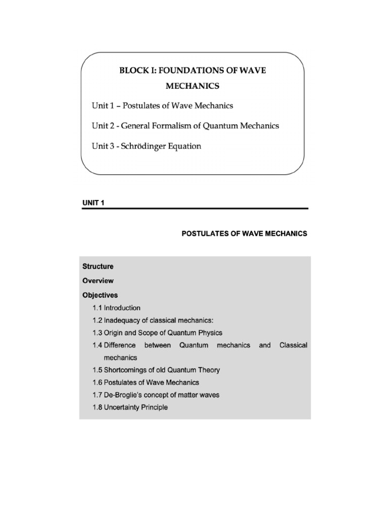 Quantum Mechanics I Syllabus | PDF