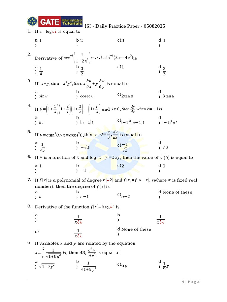ISI Daily Practice Paper - May 2025 | PDF | Algebra | Mathematics