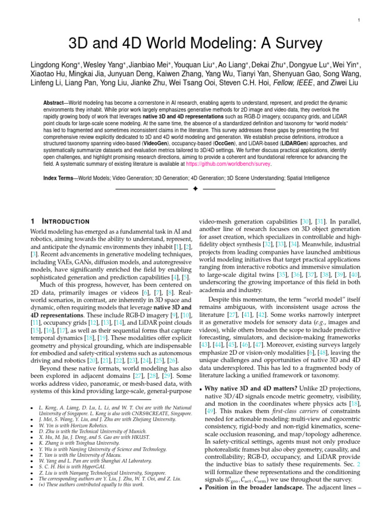 3D and 4D World Modeling Survey | PDF | Lidar