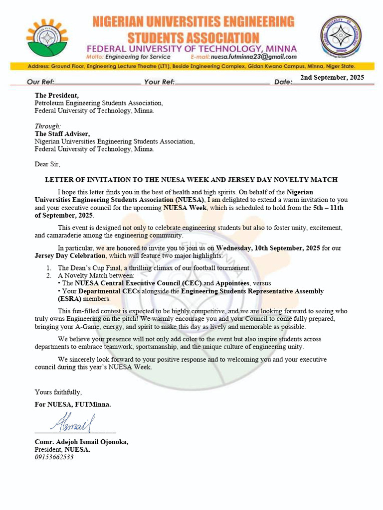 Invitation to NUESA Week 2025 Events | PDF