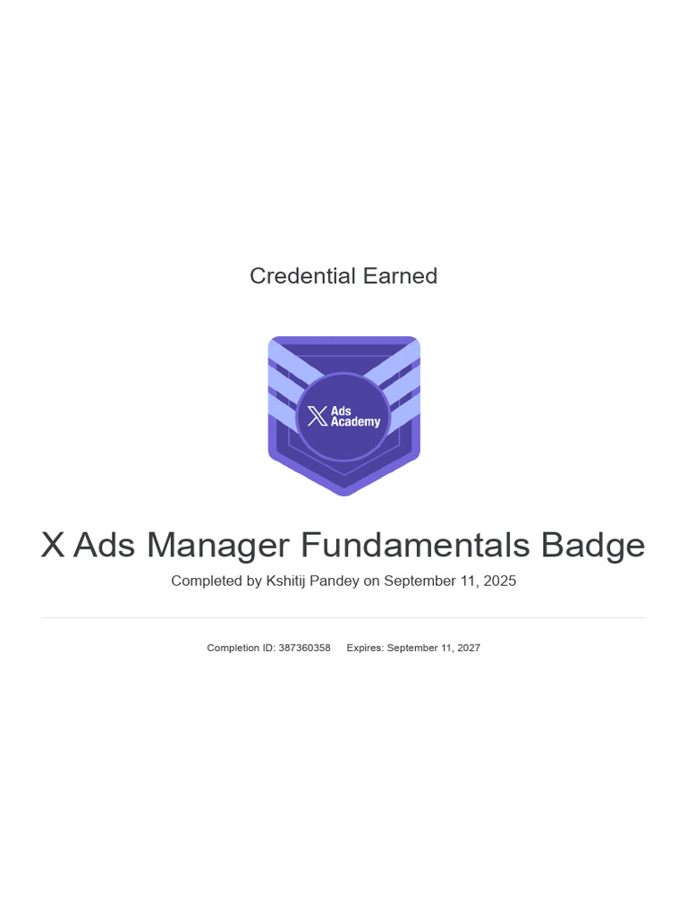X Ads Manager Fundamentals Badge - X Ads Academy | PDF