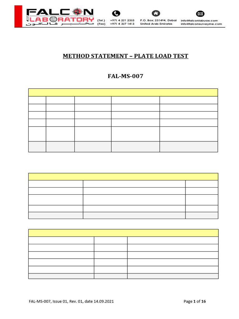 Plate Load Test Method Statement | PDF | Strength Of Materials