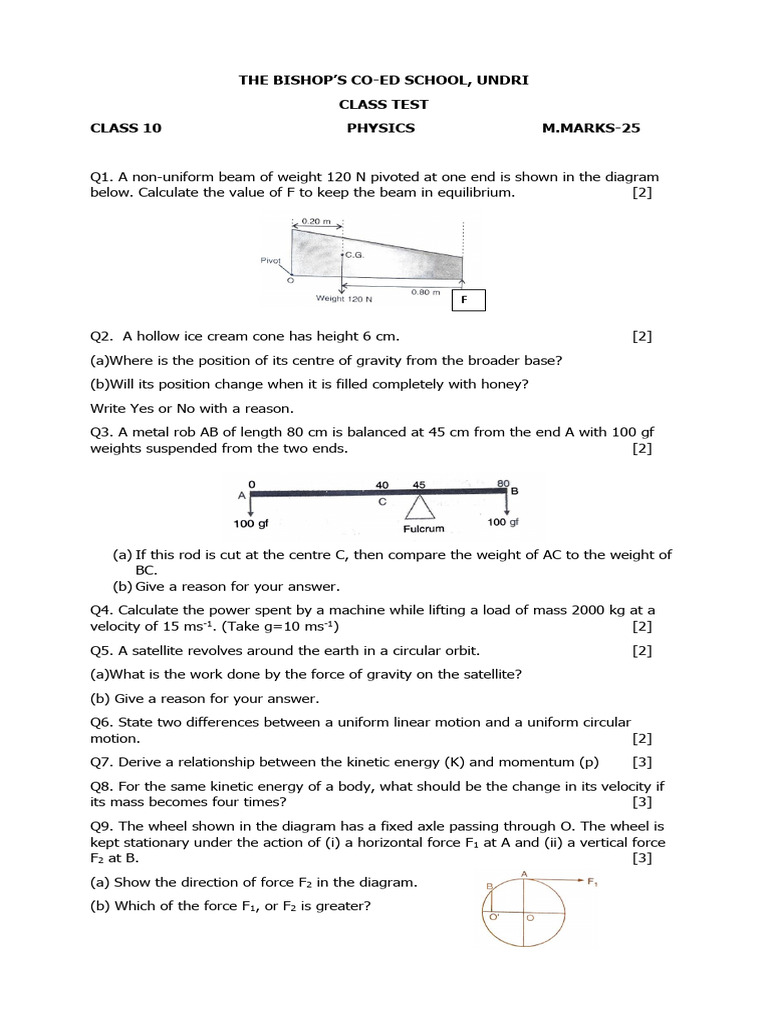 Class 10-Physics-Class Test QP | PDF | Force | Weight