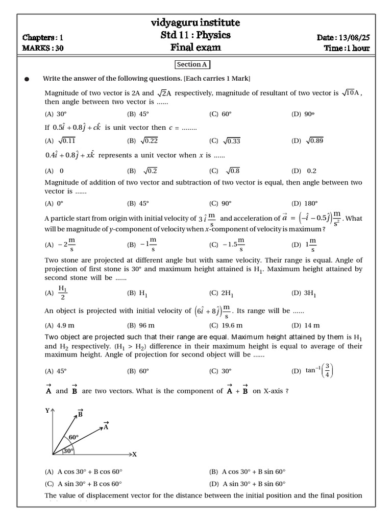 Std 11 Physics Final Exam Questions | PDF | Acceleration | Mechanical ...