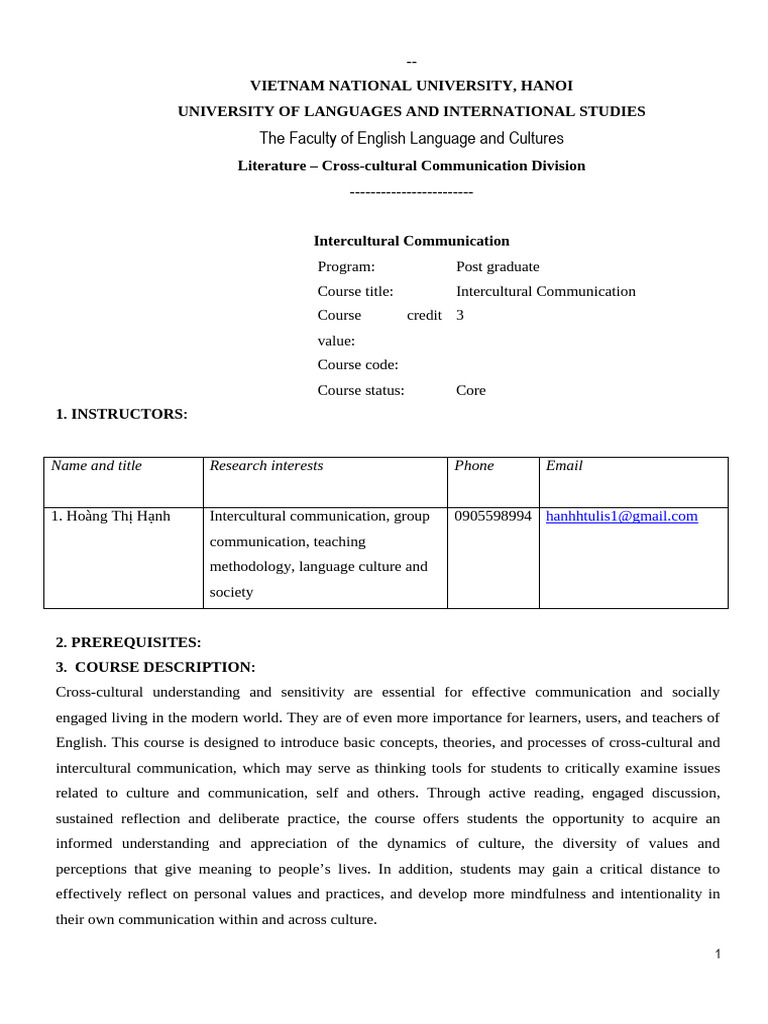 Intercultural Communication Course Overview | PDF | Cross Cultural ...