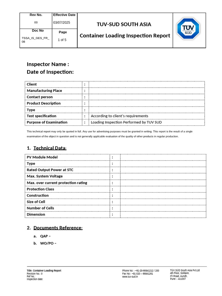 TSSA Is GES FR 08-Container Loading Report | PDF
