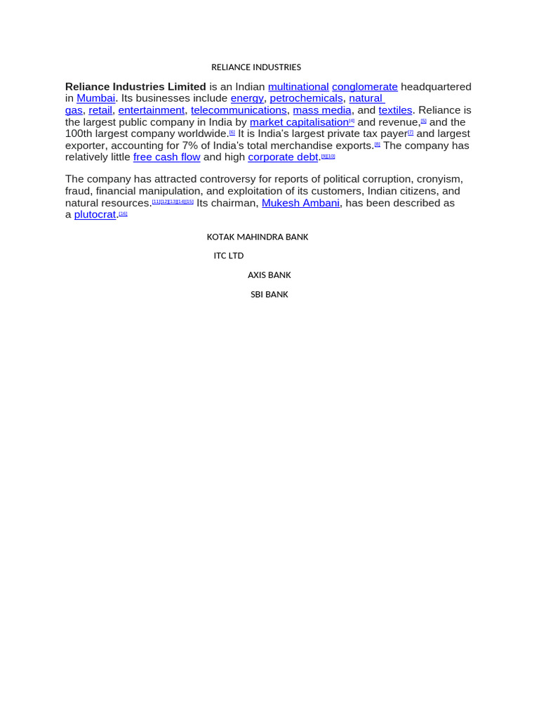 Reliance Industries Overview and Impact | PDF