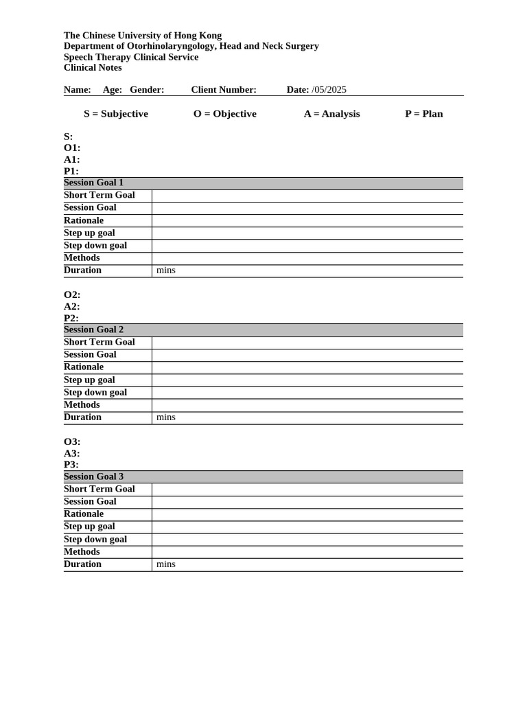 Speech Therapy Clinical Notes Template | PDF