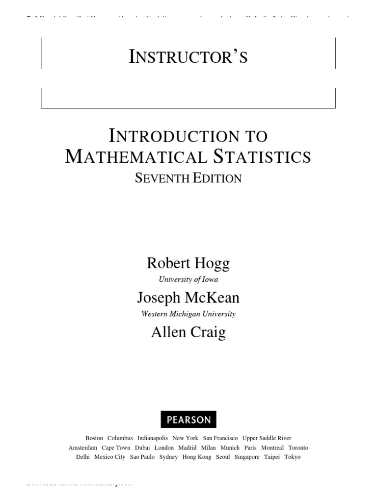 Hogg & Craig: Solutions Manual 7th Ed. | PDF | Statistical Inference ...