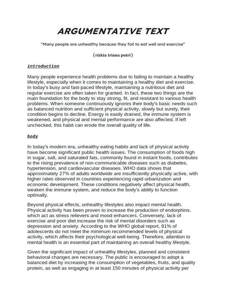 Argumentative Text Rizkia | PDF | Healthy Diet | Mental Health