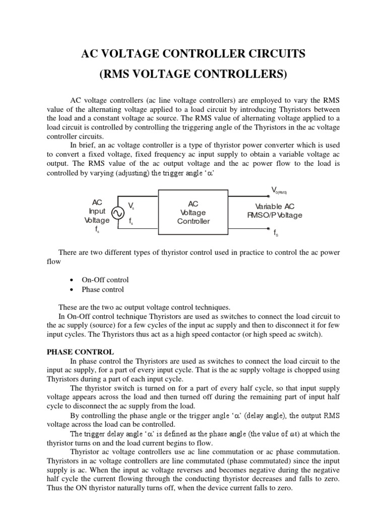 AC Voltage Controller Techniques | PDF | Root Mean Square | Alternating ...