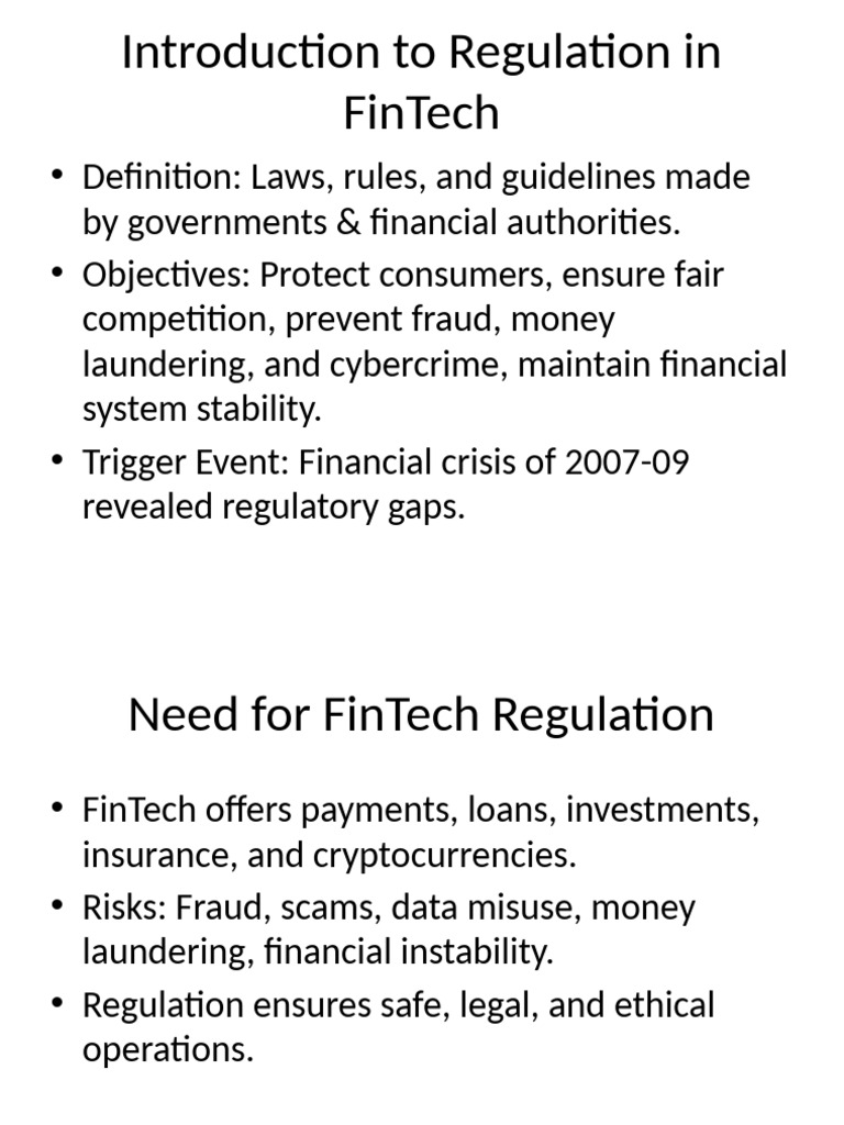 FinTech Regulation: Ensuring Safety & Compliance | PDF | Regulatory ...