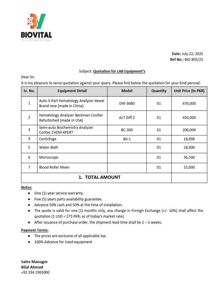 Quotation For Lab | PDF