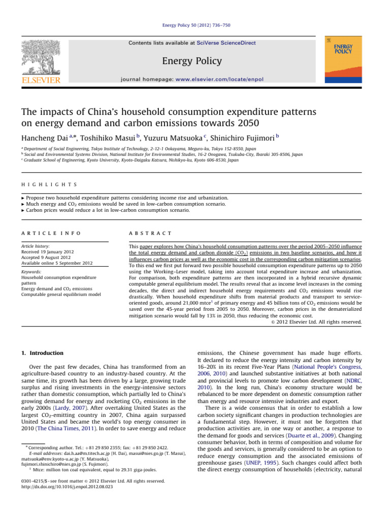 China's Household Consumption and Carbon Emissions | PDF | Consumption ...