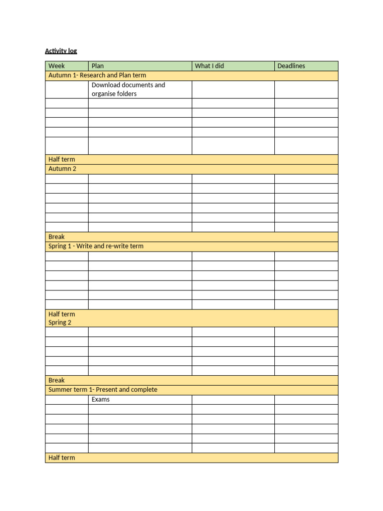 Academic Year Activity Log | PDF