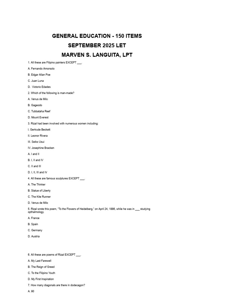 150 General Education Questions for LET | PDF | Heat Transfer | Ecology