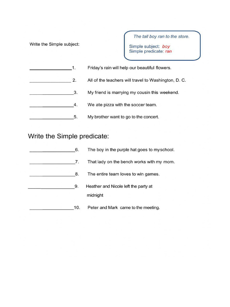 Simple Subject and Predicate | PDF