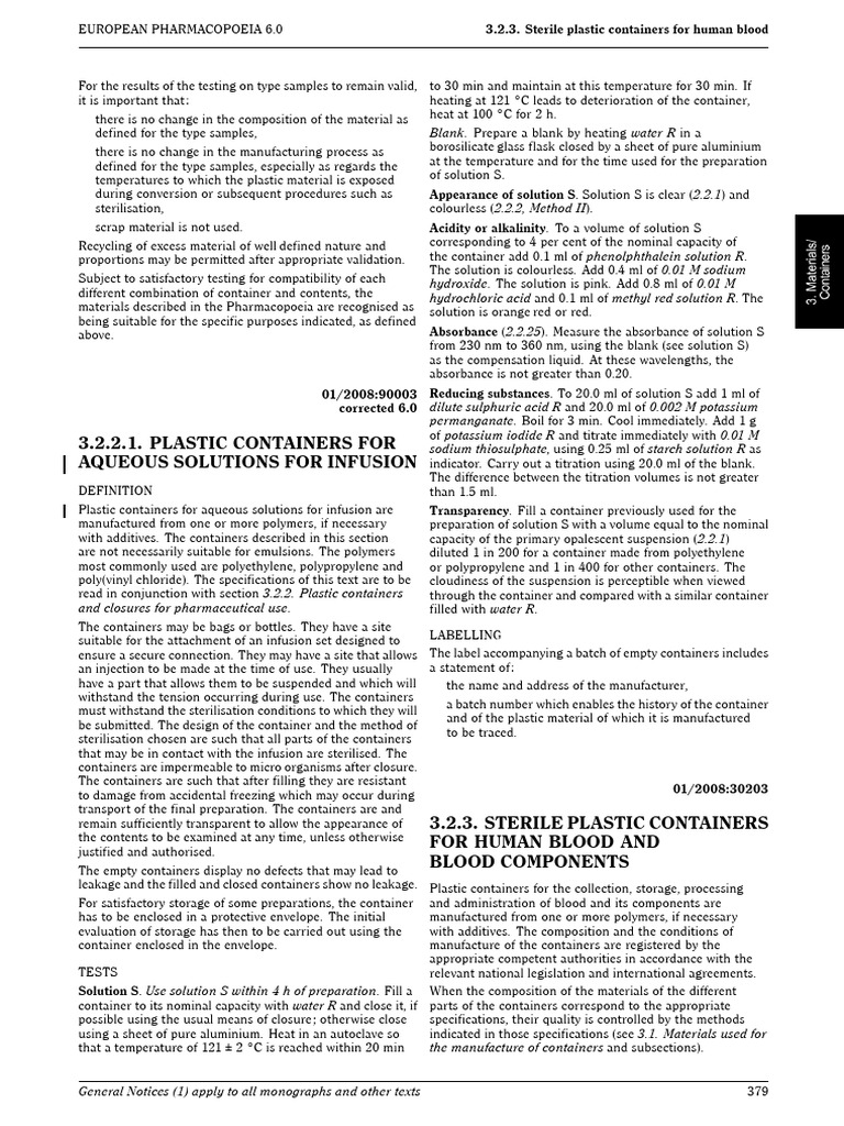 Plastic Containers for Pharmaceuticals | PDF | Sterilization ...