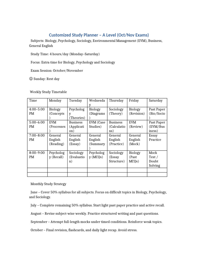 A Level Customized Study Planner | PDF