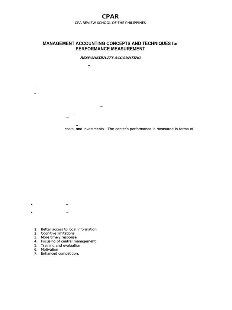 Management Accounting for Performance Measurement | PDF | Return On ...